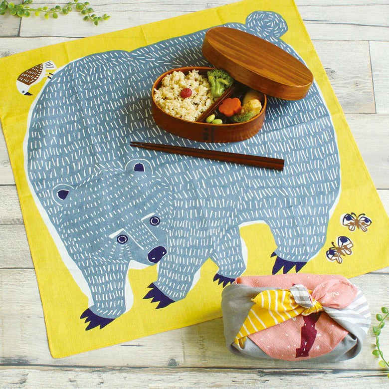 Kata Kata Musubi Furoshiki Wrap: Bear and Bird Yellow