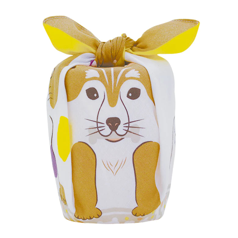 Animal COCHAE Musubi Furoshiki Wrap: Dog Beige/Yellow