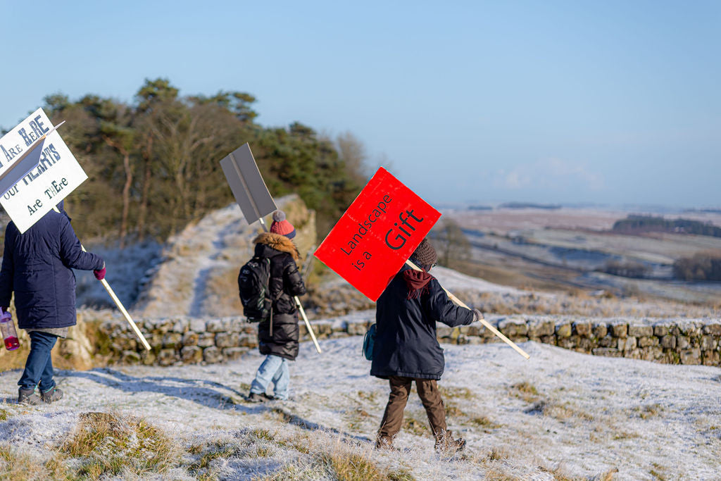Performative protest, Hadrain’s Wall; image: Simone J Rudolphi