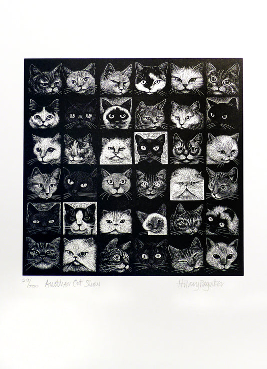 Hilary Paynter Wood Engraving: Another Cat Show