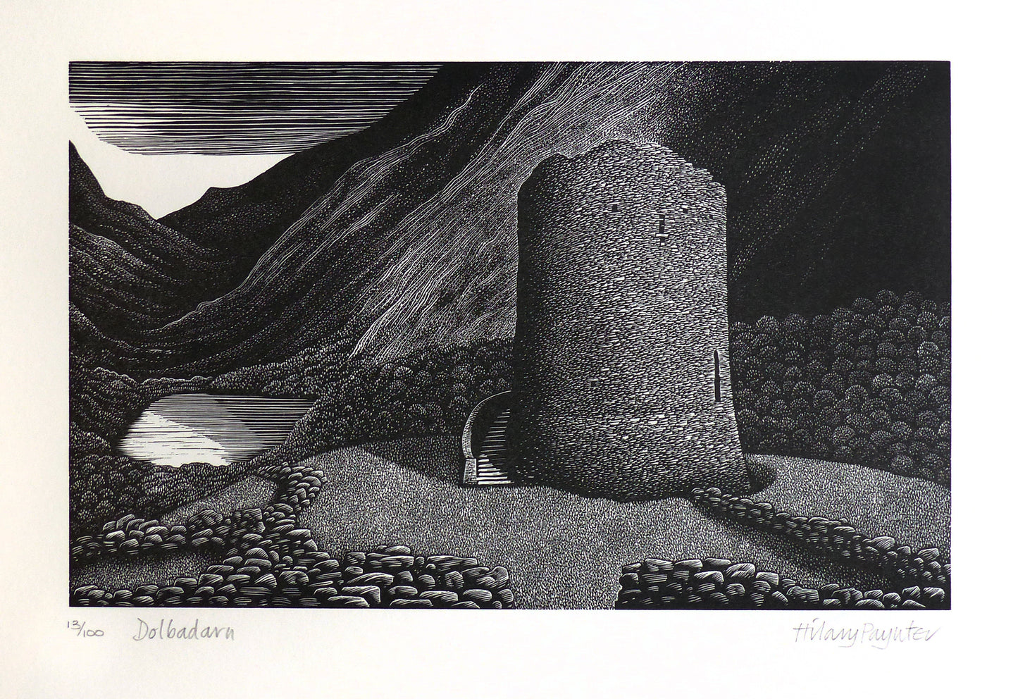 Hilary Paynter Wood Engraving: Dolbadarn