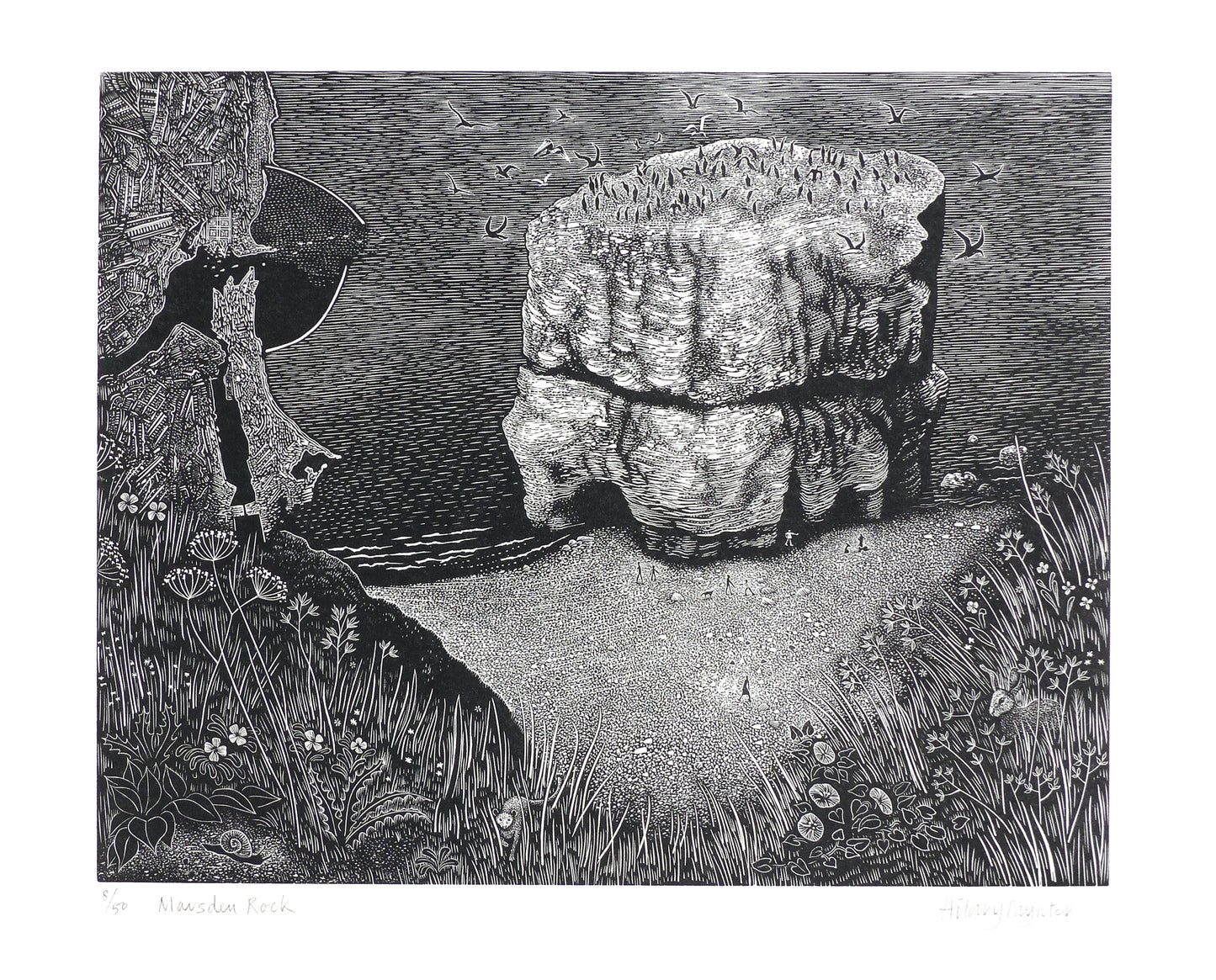 Hilary Paynter Wood Engraving: Marsden Rock