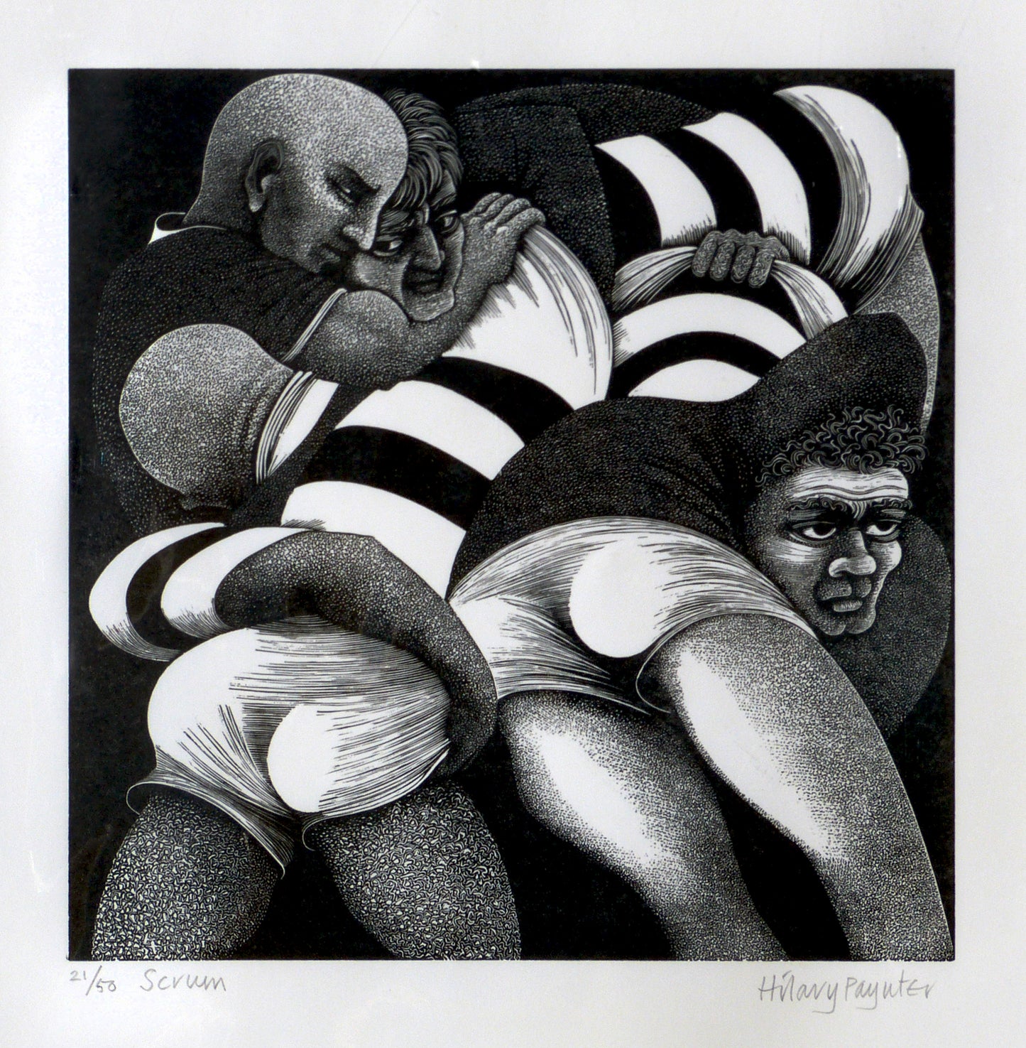 Hilary Paynter Wood Engraving: Scrum