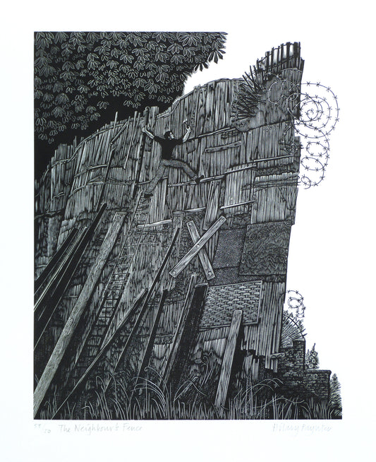 Hilary Paynter Wood Engraving: The Neighbour's Fence