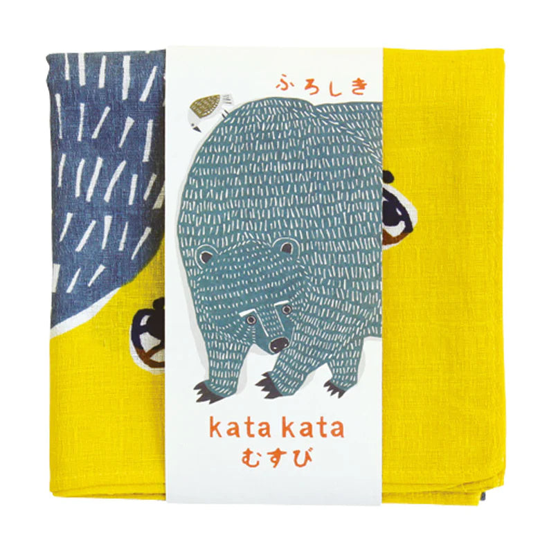 Kata Kata Musubi Furoshiki Wrap: Bear and Bird Yellow