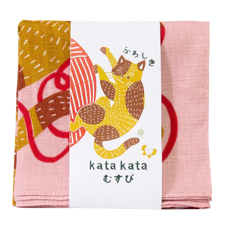 Kata Kata Musubi Furoshiki Wrap: Cat and Yarn Pink