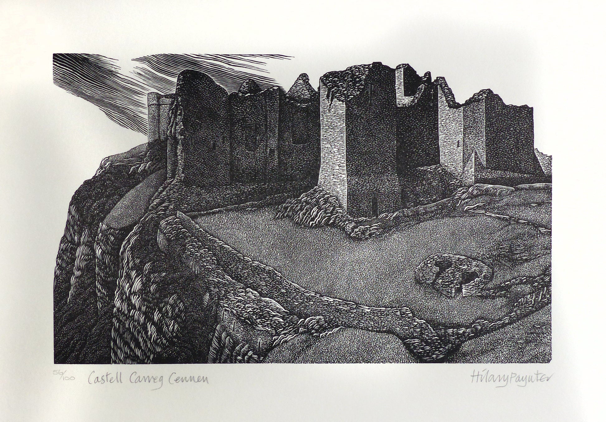 Hilary Paynter Wood Engraving: Castell Carreg Cemmen