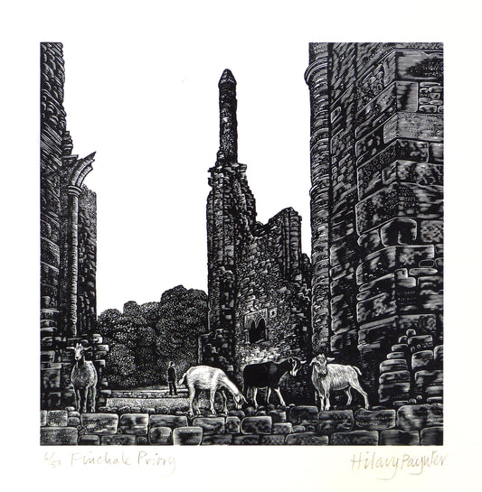 Hilary Paynter Wood Engraving: Finchale Priory