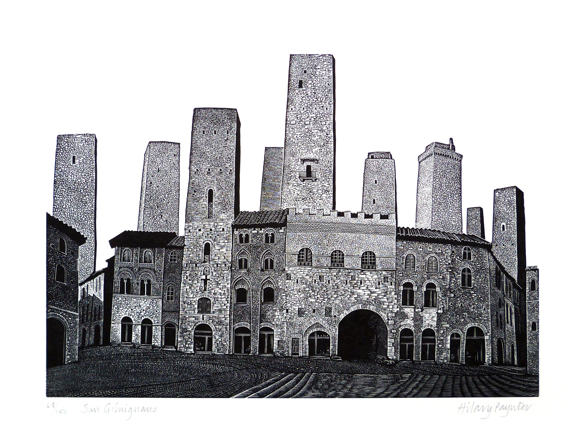 Hilary Paynter Wood Engraving: San Gimignano